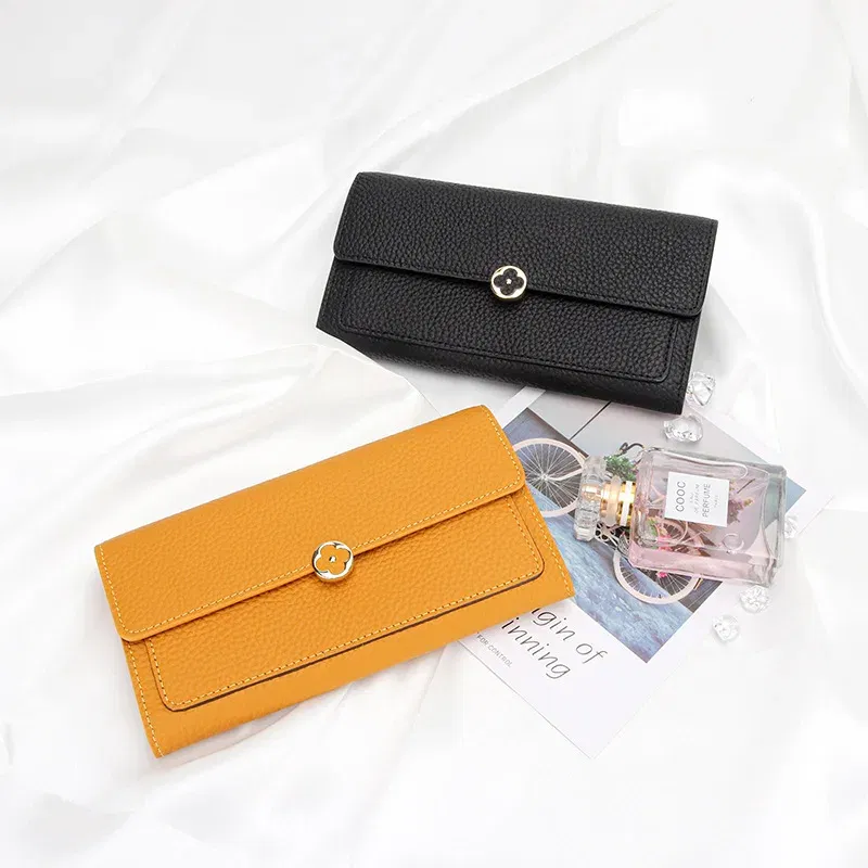 Color: Beige - Women's Wallet 2025 New Full Leather Long Wallet Cross-border First Layer Cowhide Women's Long Clip Leather Clutch Pouch