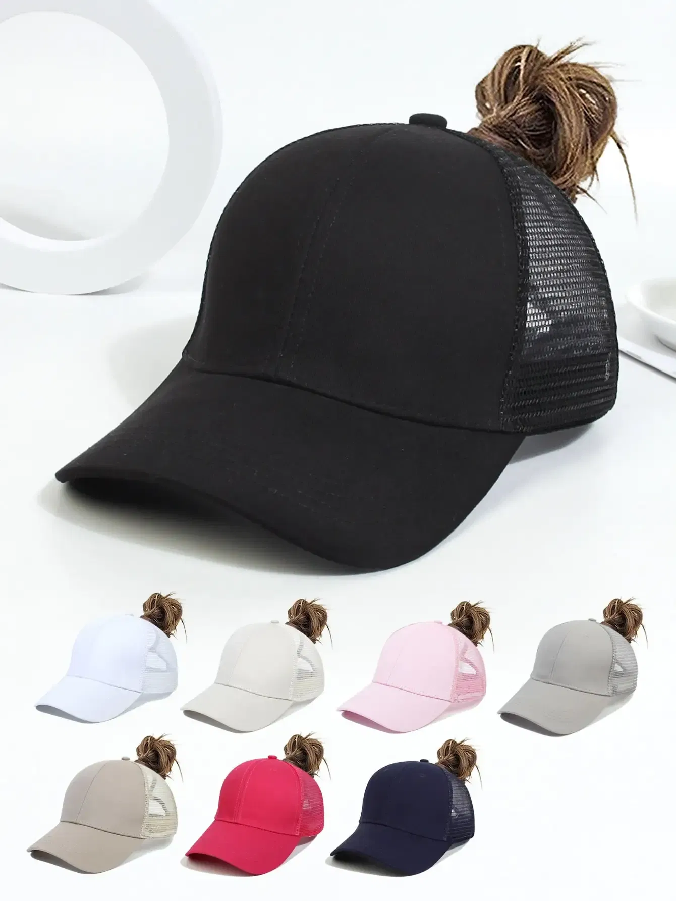 Color: Navy Blue, Size: XS - High Quanlity Women Baseball Cap Women cap Adjustable Ponytail hat Pony Female Cap