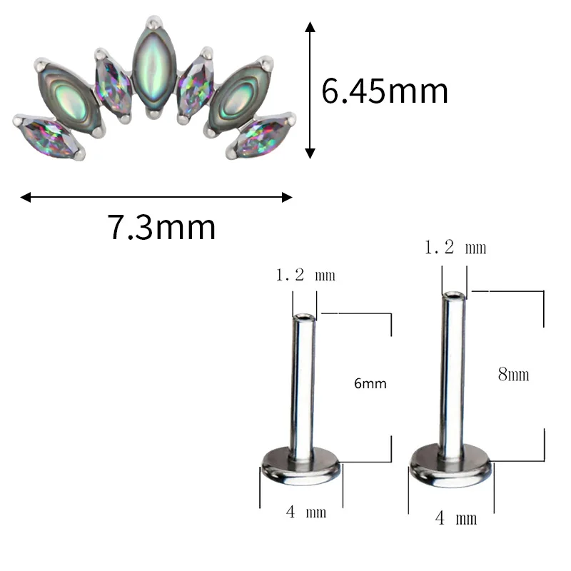 Metal color: Blue Zinc Plated, Ships From: CHINA, Main Stone Color: Silver - ASTM F136 Titanium EAR PIERC with 7 Natural Stone and Zircon Top Tragus Earrings Ear Lip Helix Studs Tongue Piercing Jewelry
