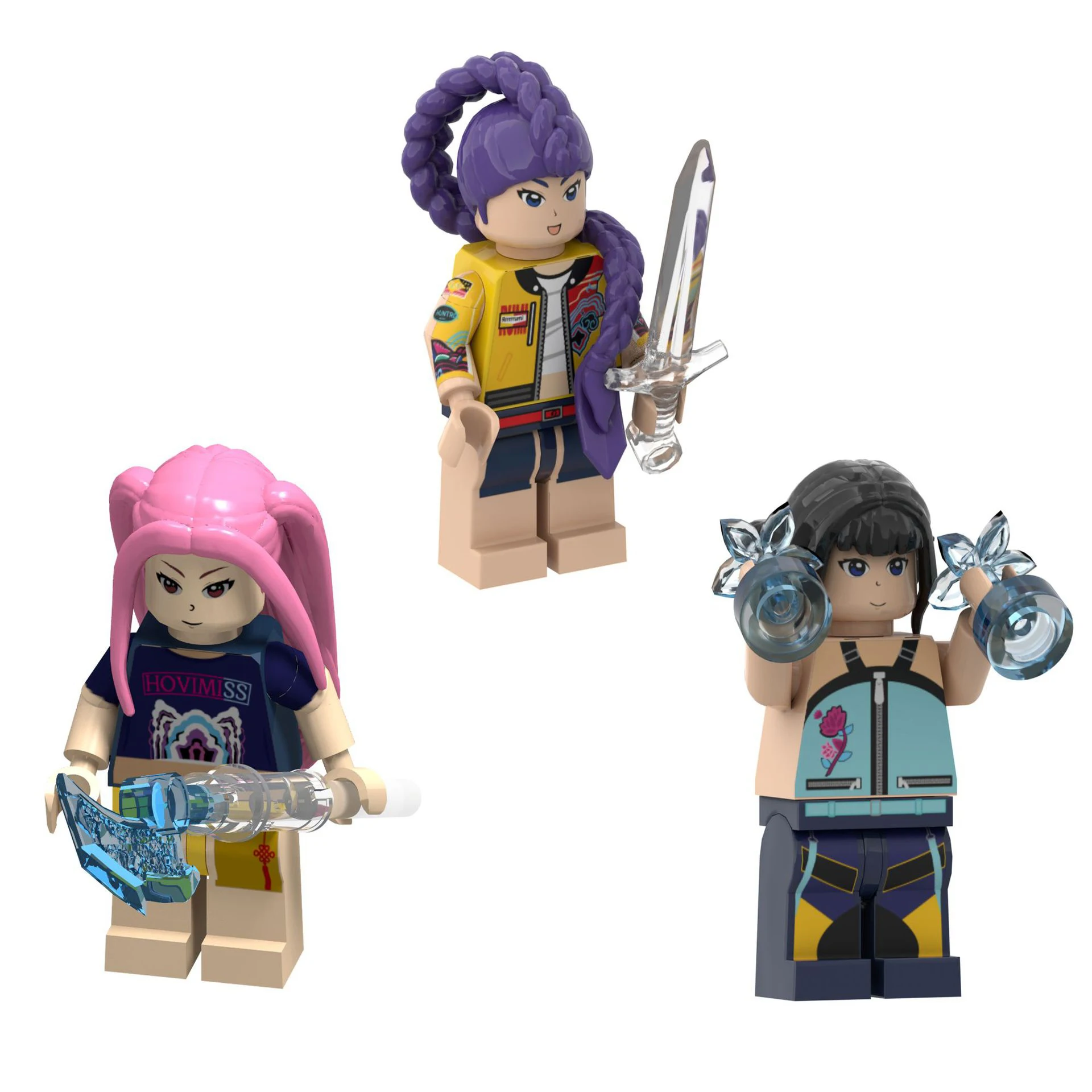 Color: Red - KPOP Demon Hunters Cartoon Doll Building Blocks Kawaii Mini Action Figure Head Assembly Toys Children's Educational Toys Gift