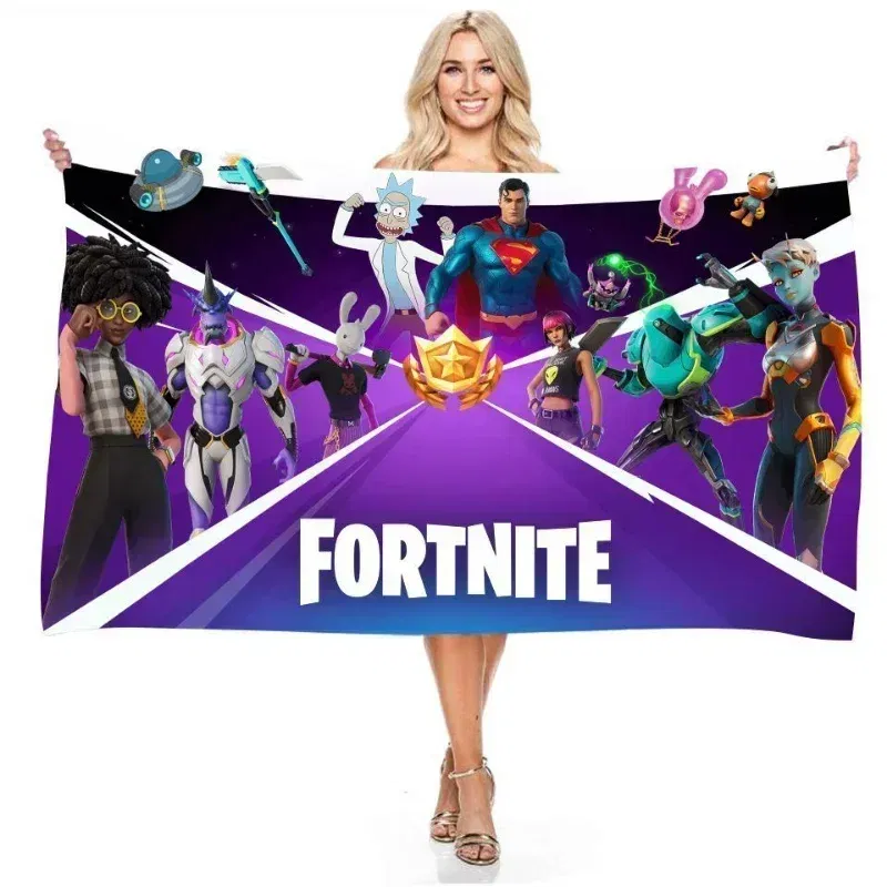 Color: VIOLET/?«?—?…°, Size: 12cm - Fortnite Children Microfiber Bath Towel Boy Girl Soft Wearable Cartoon Bathing Beach Spa Bathrobe Wash Clothing