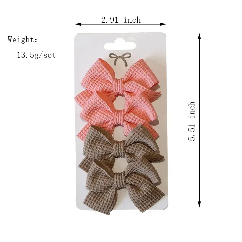 Color: Gold - 4PCS Soft Cotton Bow Hairpin Girl Sweet Plaid Design Hairpin Color Block Delicate Hairgripe Barrettes Kawaii Child Accessories