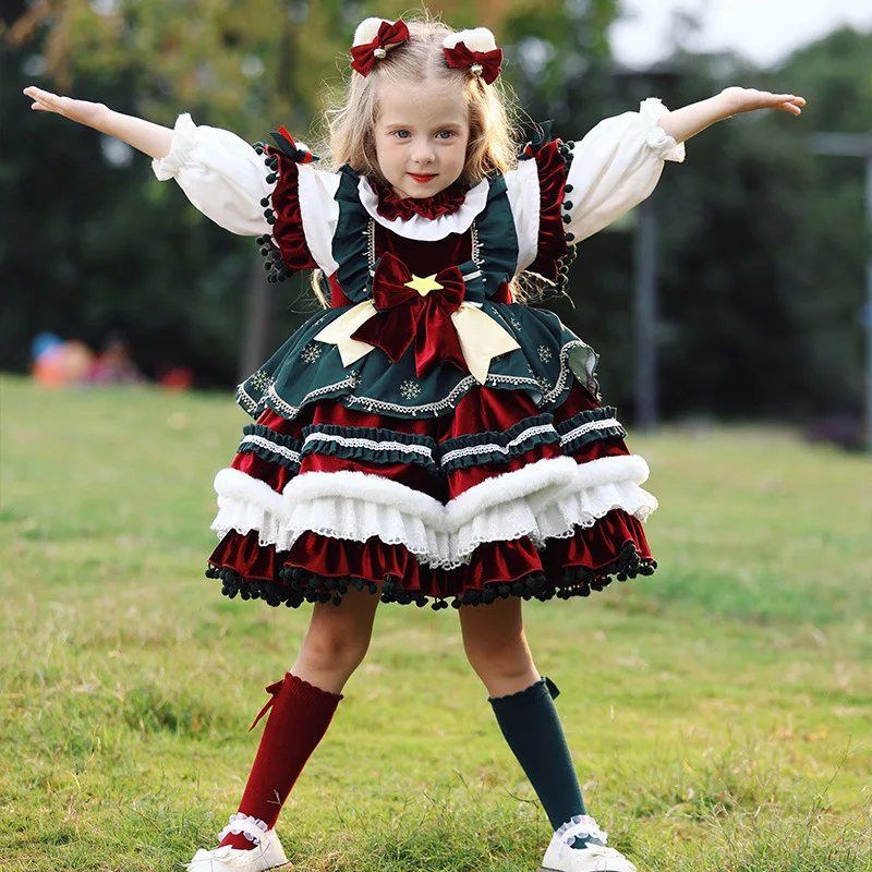 Color: Brown, Kid Size: 3T?€?€·?¤–运动?‰ - New Autumn Winter High-End Baby Girls Velvet Lolita Princess Ball Gown Children Cute Bow Design Birthday Party Dress y1058
