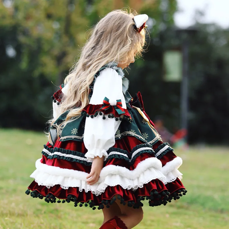 Color: Brown, Kid Size: 3T?€?€·?¤–运动?‰ - New Autumn Winter High-End Baby Girls Velvet Lolita Princess Ball Gown Children Cute Bow Design Birthday Party Dress y1058