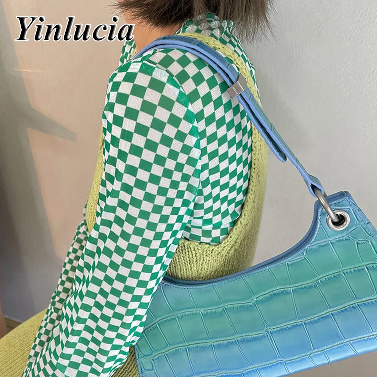 Color: Beige, Size: L, Ships From: CN - Checkerboard Tee Elastic Slim Tops Women Blouses Sexy Mesh Ice Silk Thin Base Shirt Blouse Hot Babes Pullover Y2K Street Wear