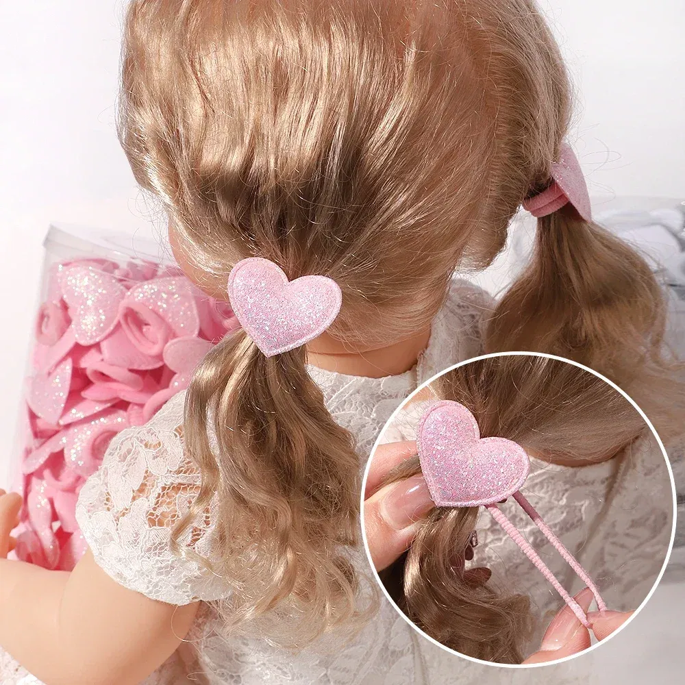 Color: green - 10pcs Love Star Kids Hair Loop No Harm Hair Towel Loop Head Rope Cartoon Ponytail Holder Rubber Band Girls Hair Accessories