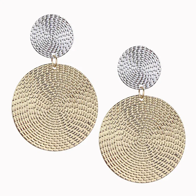 Metal Color: Champagne gold - Fashion Exaggerated Pendant Size Round Circle Earrings Female Temperament Personality Color Matching Bump Earrings Ear Jewelry