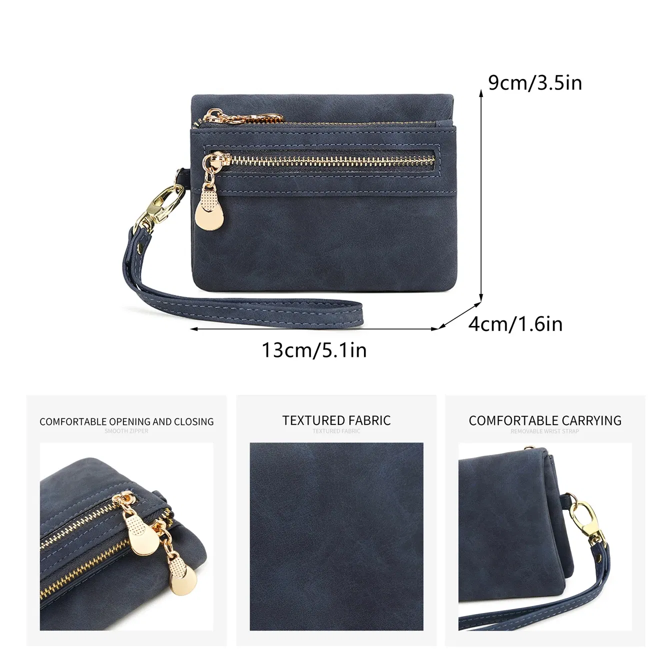 Color: army green - Retro foldingzipper wallet high-quality PUleather portablemultifunctional women's walletfashionable withID card window wrist bag