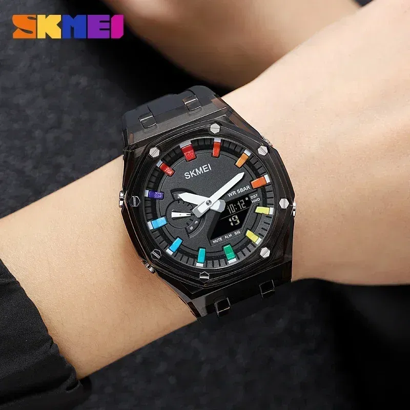 Color: BRONZE, Ships From: CHINA - SKMEI Waterproof Men Watch Countdown Stopwatch Led Light Electronic Movement Wristwatch 5Alarm Clock 2 Time Digital Watches 2100