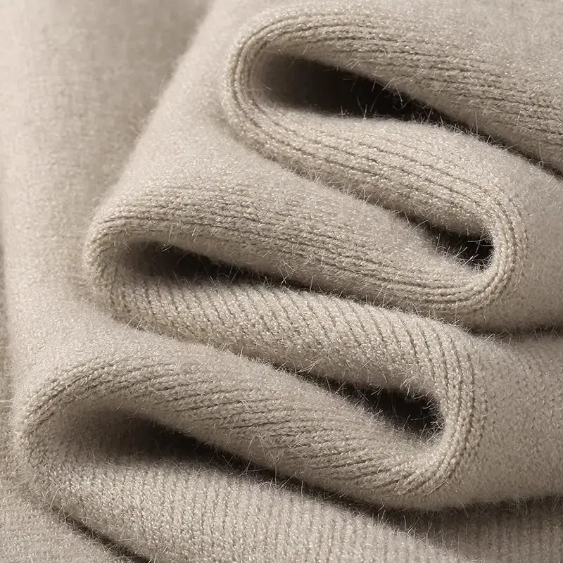 Color: black, Size: XXL - Plush Men's Knitted Sweater Turtleneck with Velvet Padded Warm Solid Pullovers Autumn Winter Thick Bottom Casual O-Neck Sweater