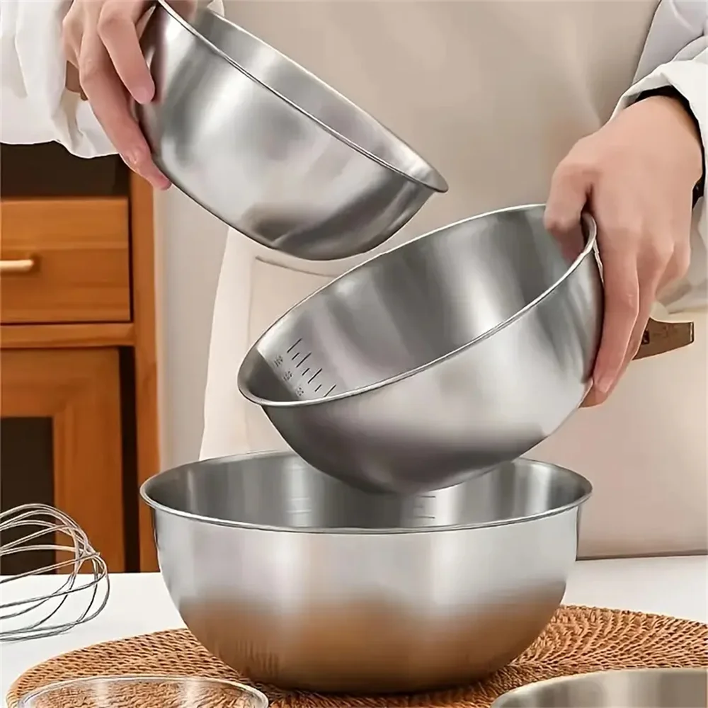 Color: Blue - 1-3 Stainless Steel Bowl Set with Scale for Cooking Baking Food Storage Large Capacity Mixing Bowls for Home Kitchen Essentials