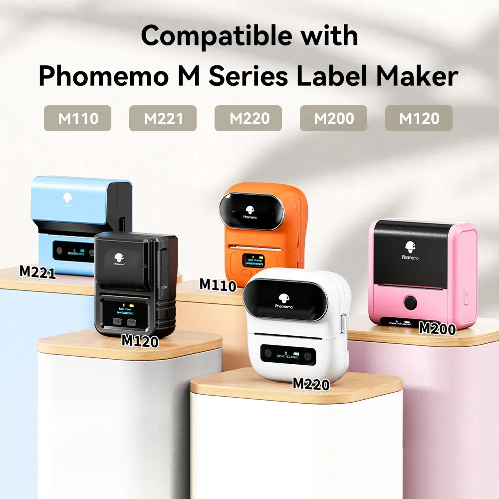Color: Light Silver - Phomemo Label Maker Paper M110 Label Adhesive Paper White Waterproof Thermal Sticker for M110 M221 M200 M220 Portable Printer