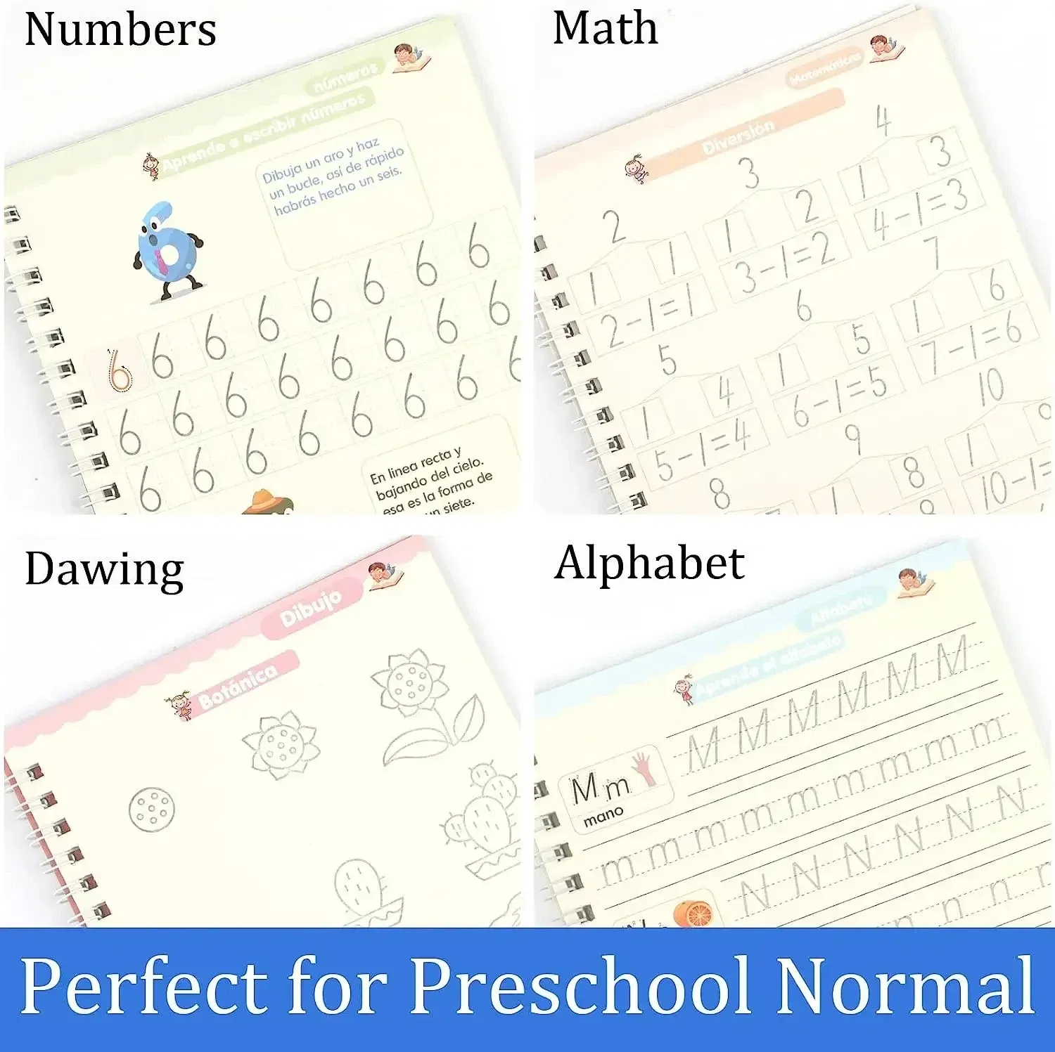 Color: pink - Magic Writing Book in Portuguese Calligraphy Notebook Montessori Kids Reusable Educational Calligraphic Letter Practice Toy