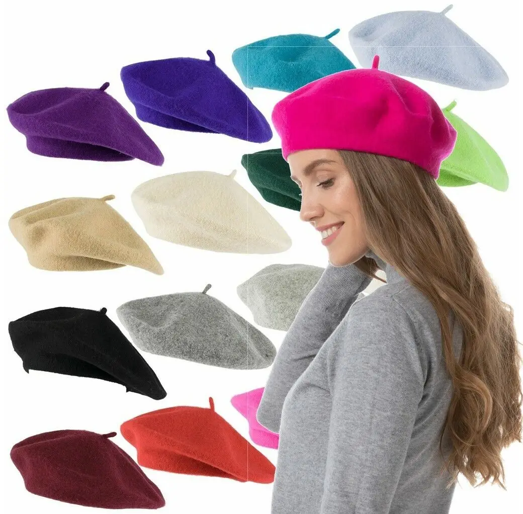 Color: black - Women Berets French Artist Style Warm Winter Beanie Versatile Hat Retro Plain Beret Solid Color Elegant Lady Girls Painter Hat