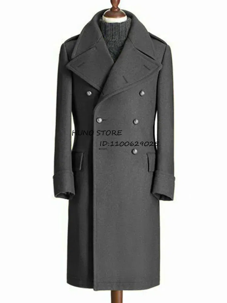 Color: Dark Grey, Size: XL - Windbreak Men's Jacket Wool Long Coat Lapel Double Breasted Men's Trench Coats Windbreakers Jackets Man Winter 2023 Martens Male