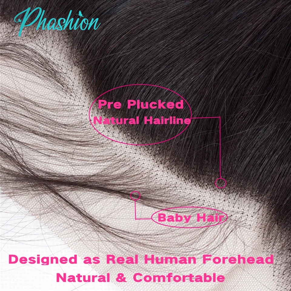 Color: Natural Color, Stretched Length: 28inches - Phashion 26 28 Inch13x6 Lace Frontal Straight Pre Plucked Swiss HD Transparent Full Front Only Natural Black 100% Human Hair