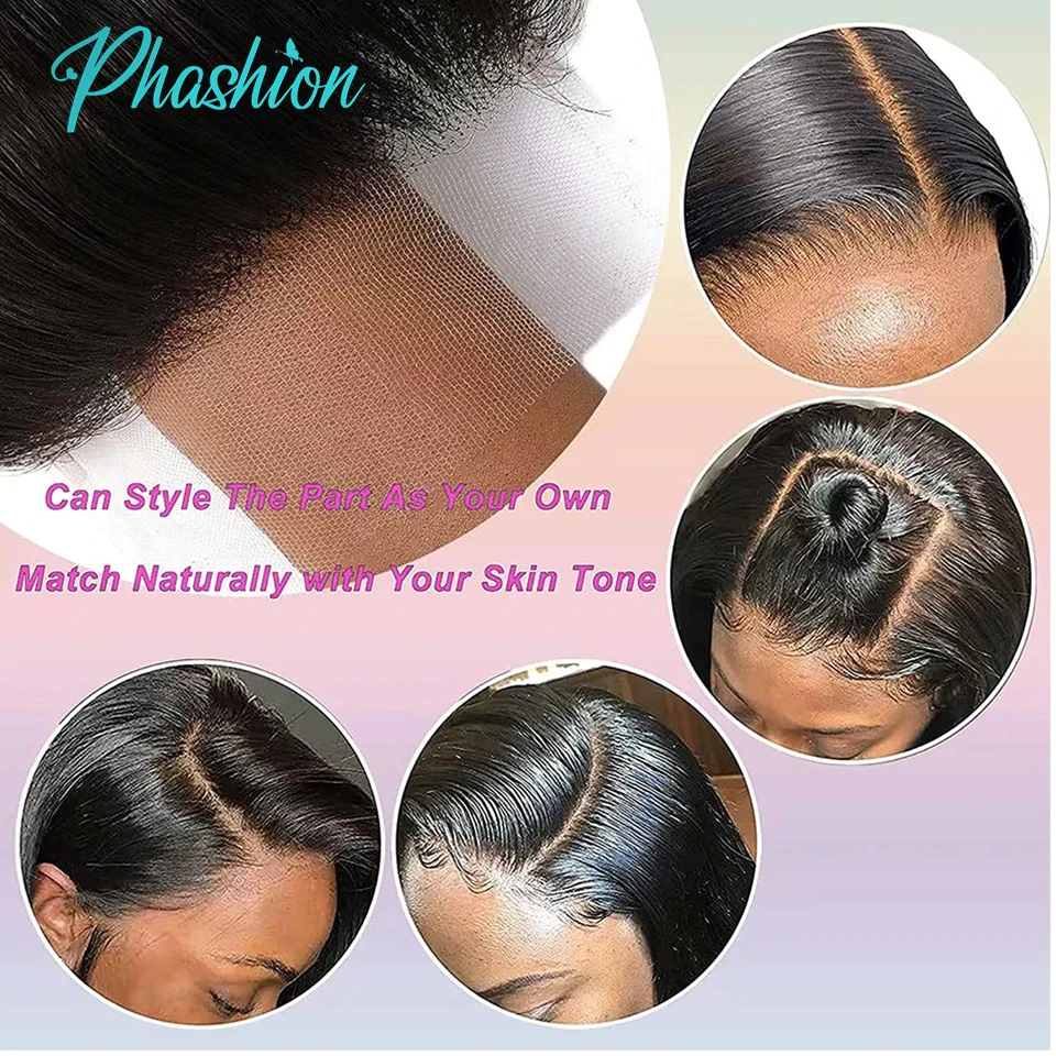 Color: Natural Color, Stretched Length: 28inches - Phashion 26 28 Inch13x6 Lace Frontal Straight Pre Plucked Swiss HD Transparent Full Front Only Natural Black 100% Human Hair