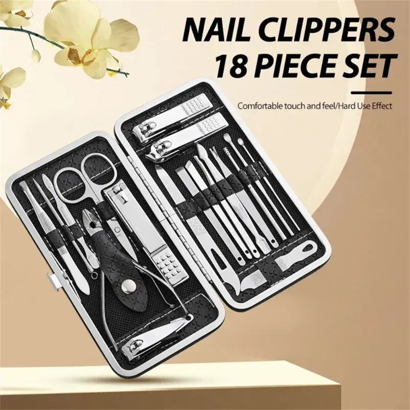 Color: WHITE - Home Nail Clipper Set of 19 Pieces Large Size Dead Skin Pliers Diagonal to Remove Dead Skin Small Eyebrow Clipper Leather Sleeve