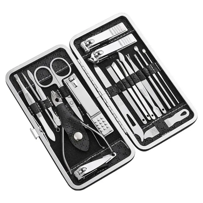 Color: WHITE - Home Nail Clipper Set of 19 Pieces Large Size Dead Skin Pliers Diagonal to Remove Dead Skin Small Eyebrow Clipper Leather Sleeve