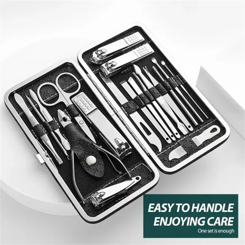 Color: WHITE - Home Nail Clipper Set of 19 Pieces Large Size Dead Skin Pliers Diagonal to Remove Dead Skin Small Eyebrow Clipper Leather Sleeve