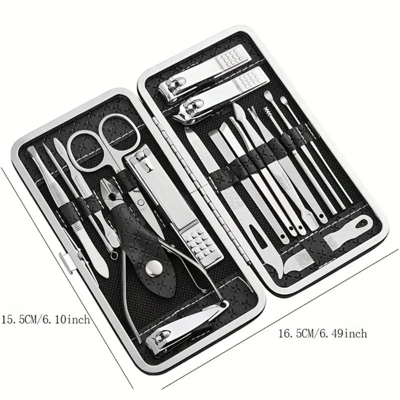 Color: WHITE - Home Nail Clipper Set of 19 Pieces Large Size Dead Skin Pliers Diagonal to Remove Dead Skin Small Eyebrow Clipper Leather Sleeve