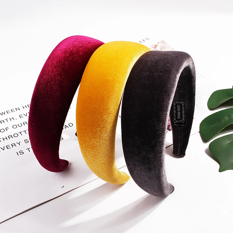 Color: Navy Blue - 2020 New Padded Headbands for Women Wide Bezel Hairbands Thick Velvet Hair Hoop Girls Sponge Non-slip Hairband Hair Accessories