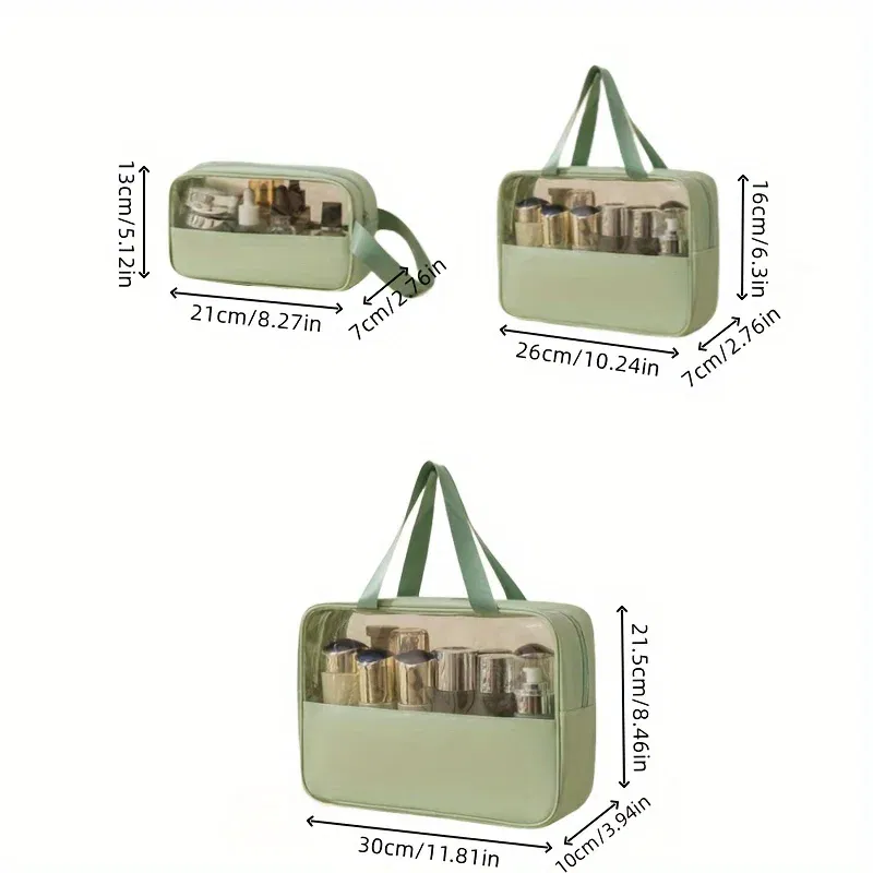 Color: Blue, Ships From: CHINA - 3 Pcs Portable Transparent Cosmetic Bag Set, Makeup Organizer Bags With Zipper And Handle, Fashionable Women's Travel Toiletry