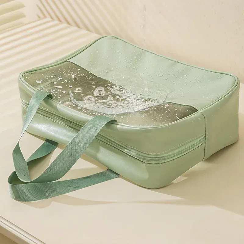Color: Blue, Ships From: CHINA - 3 Pcs Portable Transparent Cosmetic Bag Set, Makeup Organizer Bags With Zipper And Handle, Fashionable Women's Travel Toiletry