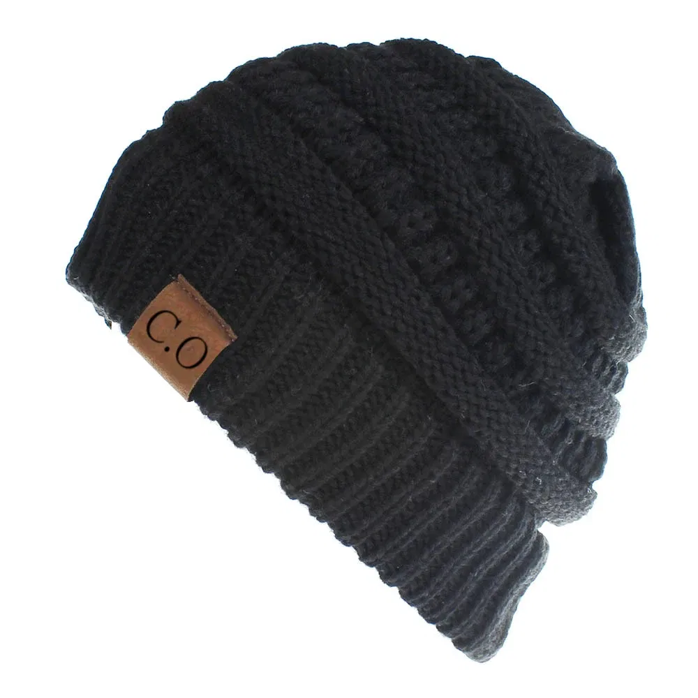 Color: Green - New Lady Knitted Hats for Women Girls Skiing Baseball Cap Openings Horsetail Hat