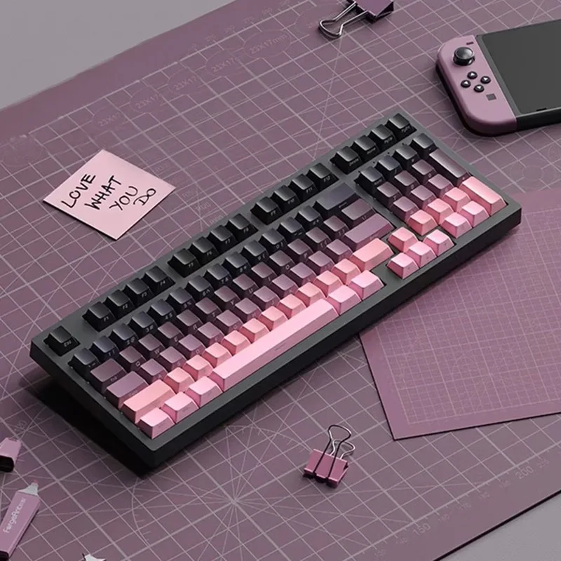 Color: BROWN - Gradient Keycaps Side Printed Shine Through PBT Double Shot OEM Profile for MX Switches Gaming Keyboard 130+key caps