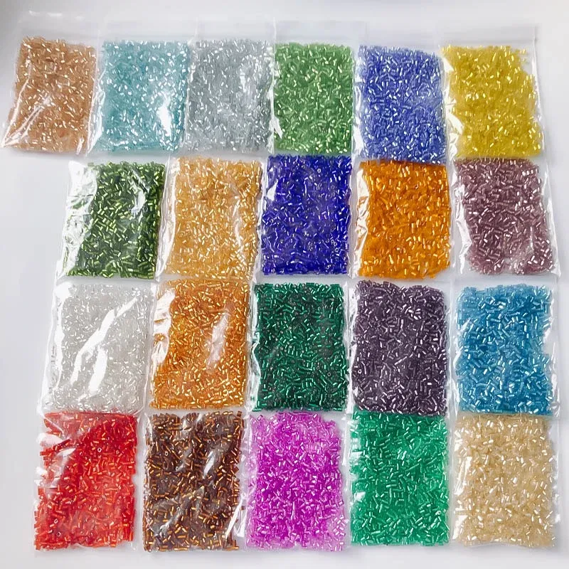 Color: Yellow, Item Diameter: 2mm - 2mm Glass Seed Loose Beads Silver Color Inner Long Tube Charms DIY Craft Bracelet Jewelry Making Supplies Necklace Accessories