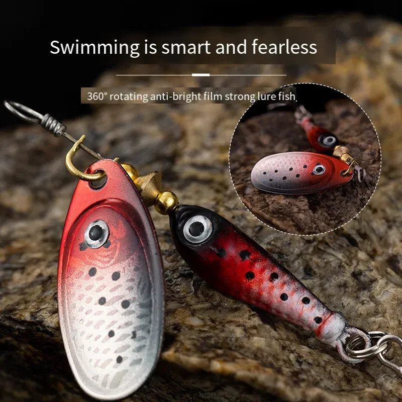 Color: Red - Rotating Metal Spinner Fishing Lures 9.1g 7cm Sequins Iscas Artificial Hard Baits Crap Bass Pike Treble Hook Tackle Accessories