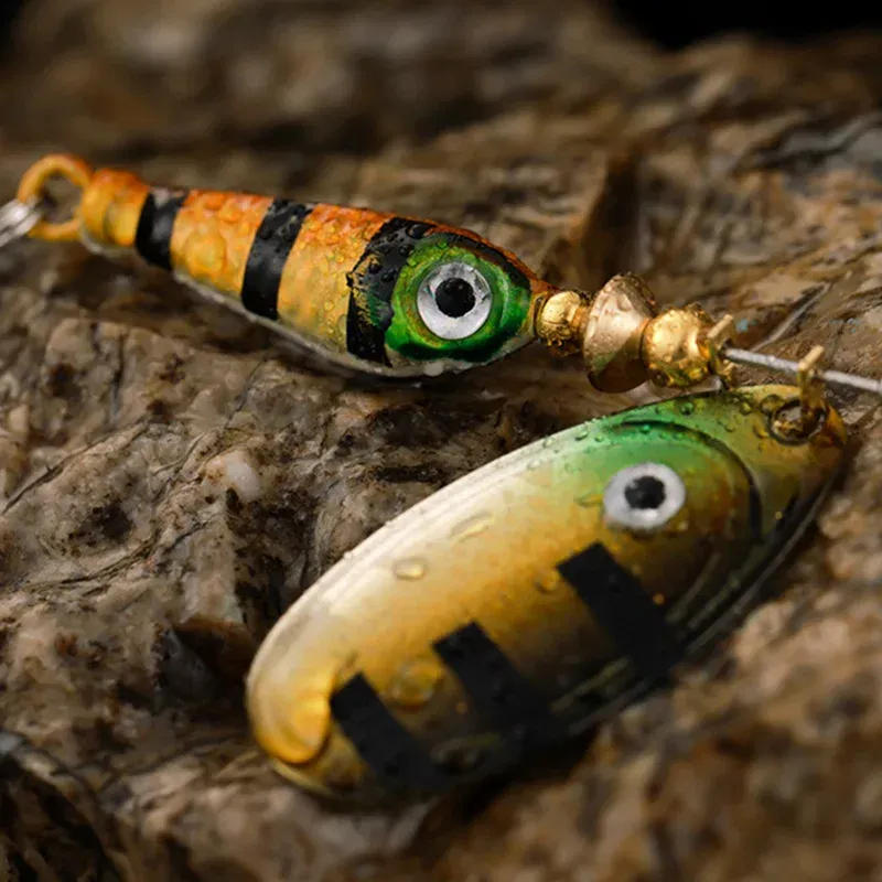 Color: Red - Rotating Metal Spinner Fishing Lures 9.1g 7cm Sequins Iscas Artificial Hard Baits Crap Bass Pike Treble Hook Tackle Accessories