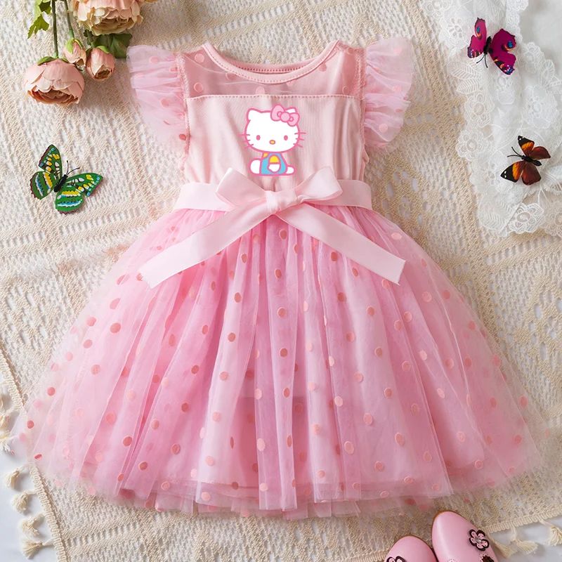 Color: Khaki, Size: XS - Hello Kitty 2-6Y Baby Girl Dress Princess Mesh Skirt Summer Sleeveless Wedding Party Dresses for Girls Summer