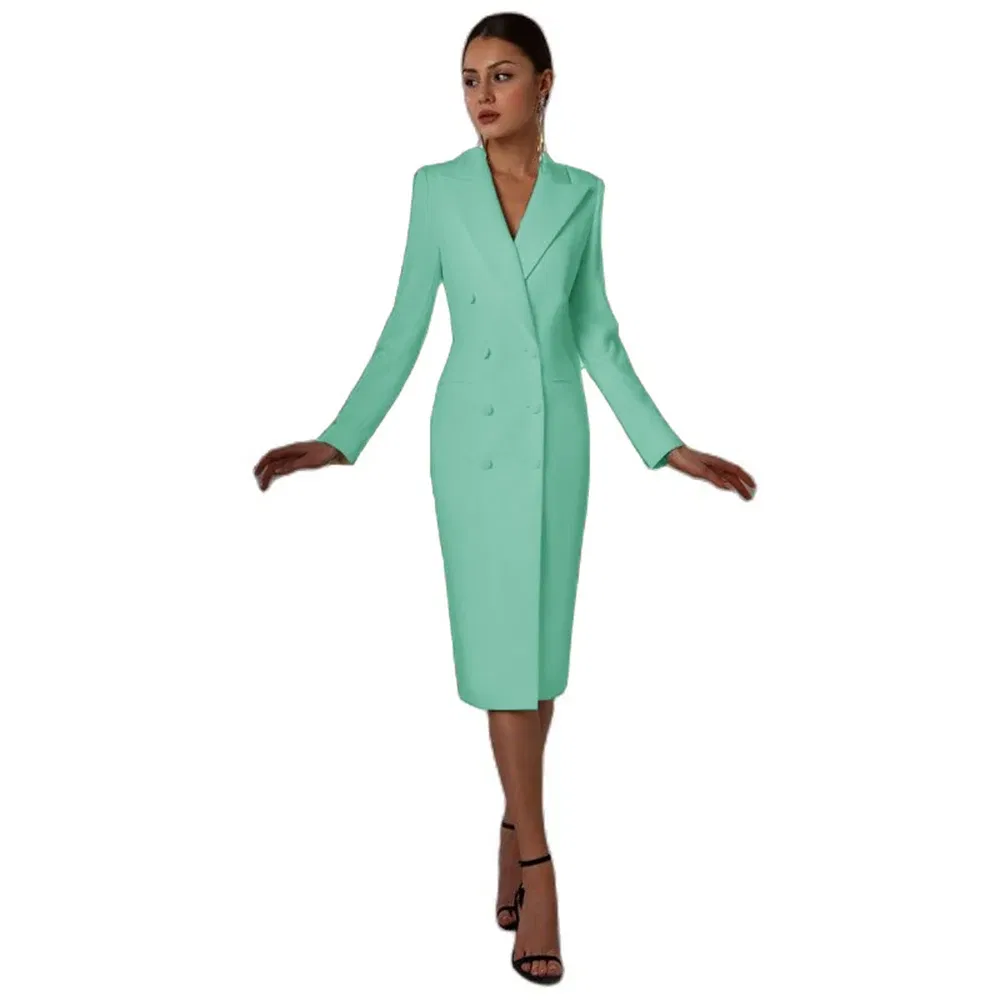 Color: Mint, Size: S - Women's Suit Long Blazer Double Breasted Jacket White Tuxedo Party Point Lapel Clothes спор?‚ивн?‹й кос?‚юм ?¶?µнск