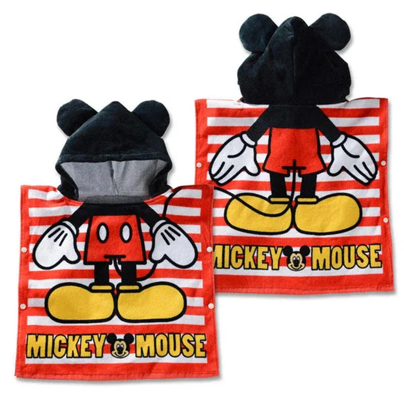 Color: Yellow - Disney Kids Hooded Bath Towel Child Breathable Gauze Cloak Beach Towel Mickey Minnie Cartoon Boy Grl BAth Towel 60x120cm