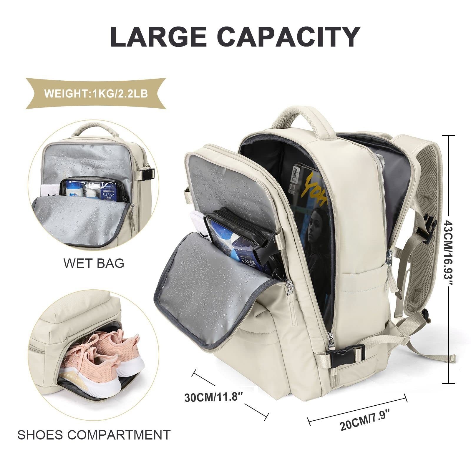 Large Travel Backpack Waterproof Hiking Rucksack