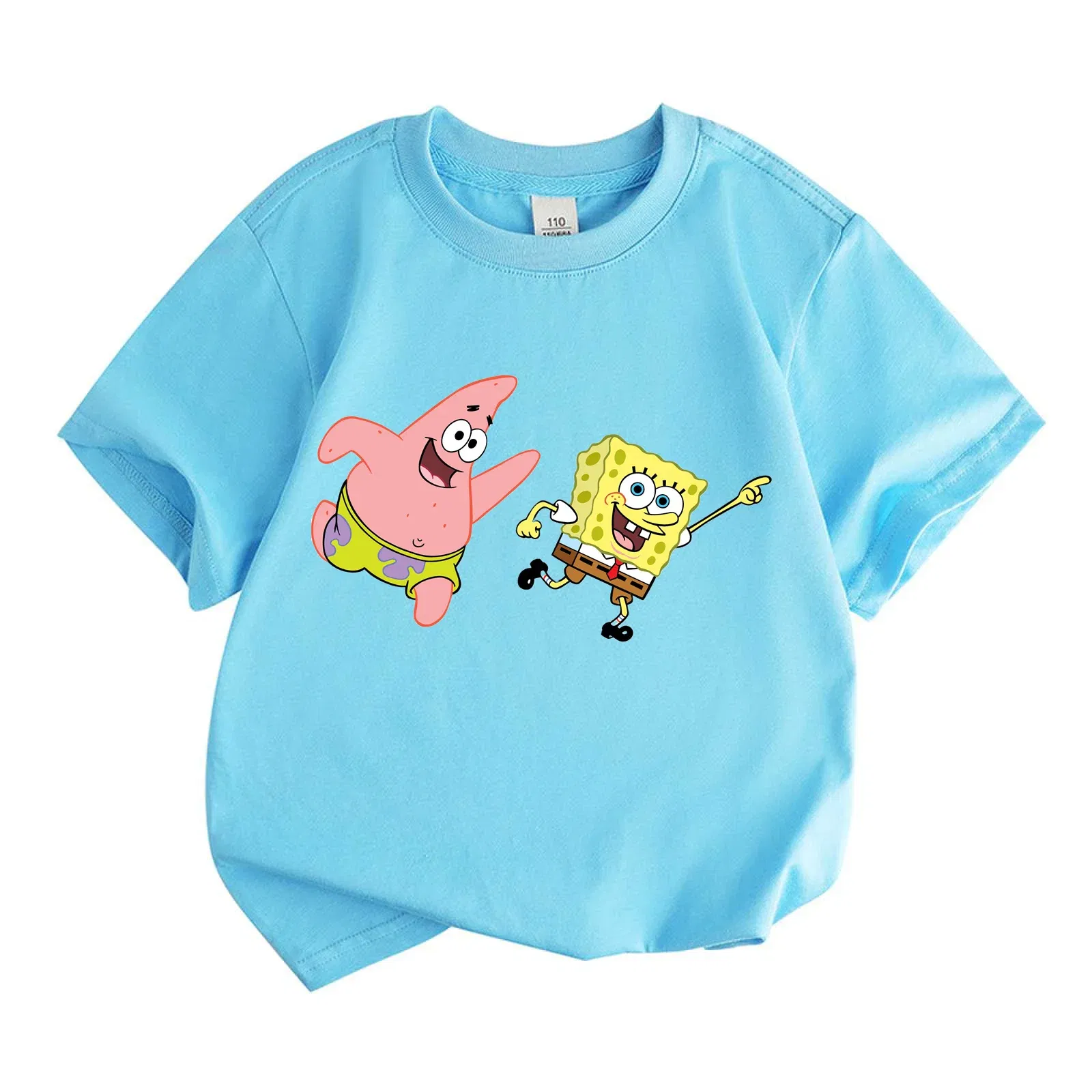 Color: Rose Red, Kid Size: 7T - Mr. Krabs Squidward  Sandy Spongebob T-shirt 100%Cotton  Children Round Neck Short-sleeved Boys Girls  Fashion Kids Clothes