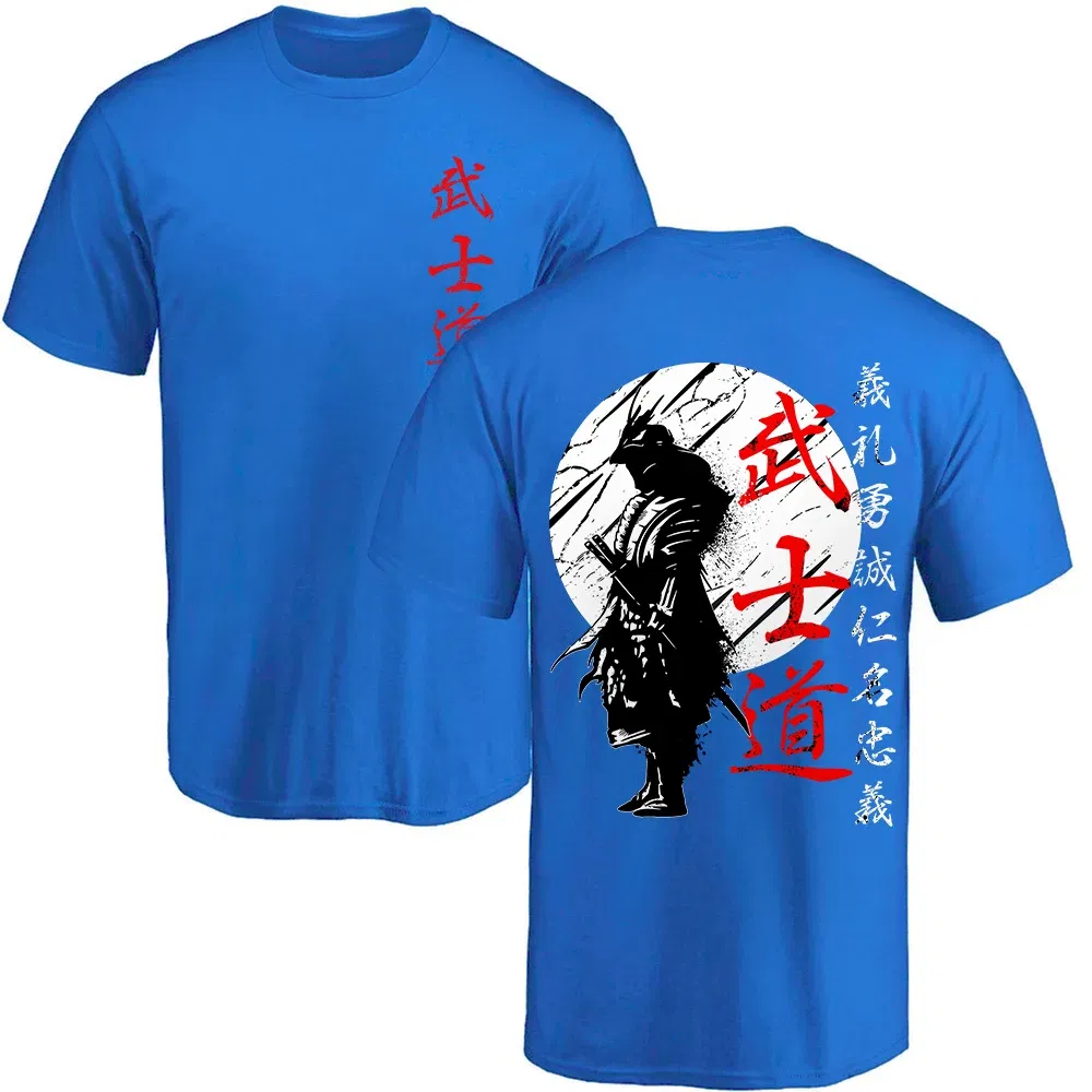 Color: black, Size: XL - Japan Samurai Spirit T Shirts For Men Japanese Style Back Print Loose Oversized 100% Cotton Tops T-shirt Bushido Male Gifts Tee