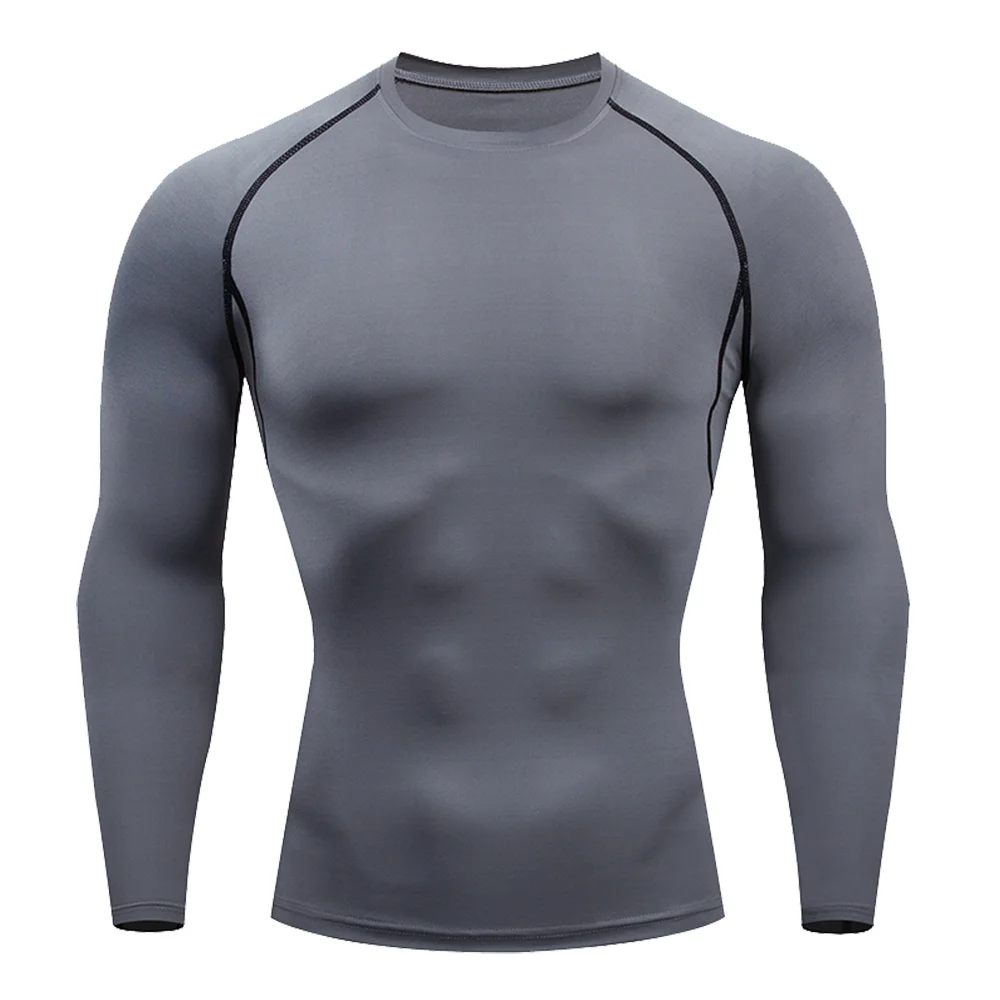 Color: Blue, Size: XL - Men Bodybuilding Sports T-Shirt Quick Dry Running Shirt Long Sleeve Compression Top Gym T Shirt Men Fitness Tight Rashgad