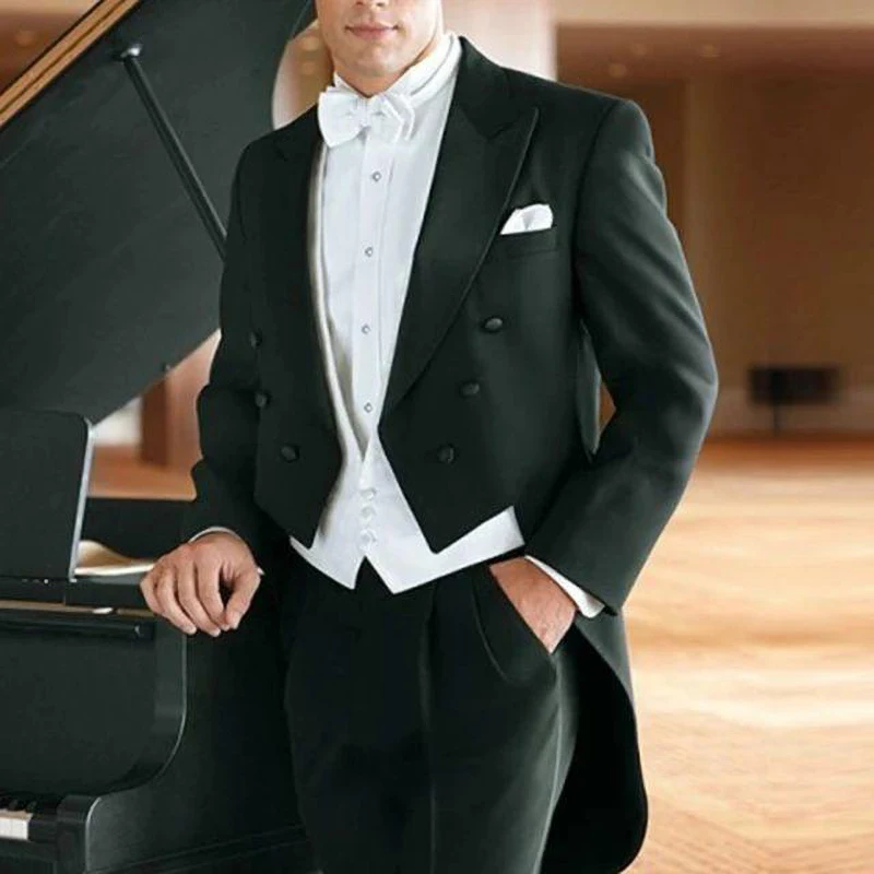 Color: Beige, Size: 5XL - Formal Solid Men Suits Black Chic Prom Party Concert Male Clothing Fashion Groom Wedding Tailcoat 3 Piece (Jacket+Vest+Pants)