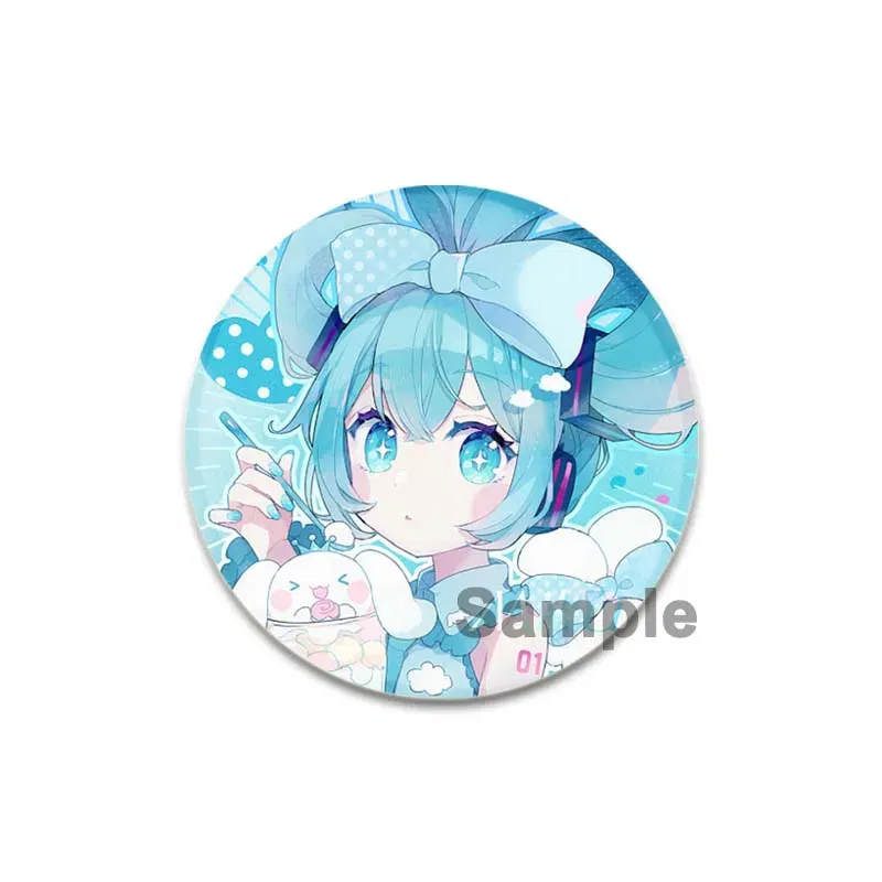 Miku Anime Round Pins Cartoon Badges Cosplay Handmade Tinplate Brooch on Backpack Clothes Chest Ornament Gifts