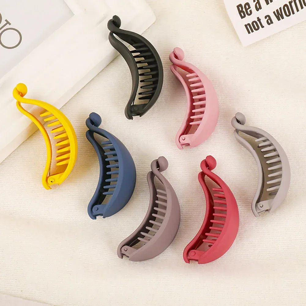 Color: black - New Cute Candy Colors Banana Shape Hair Claws Women Girls Sweet Hair Clips Ponytail Holder Hairpins Fashion Hair Accessories