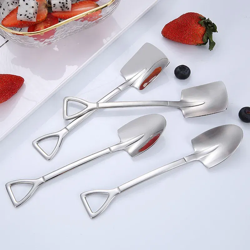 Color: Light Grey, Ships From: CHINA - 2021 stainless steel spade spoon coffee stirring spoon eating watermelon dessert ice cream fruit salad spoon teaspoon