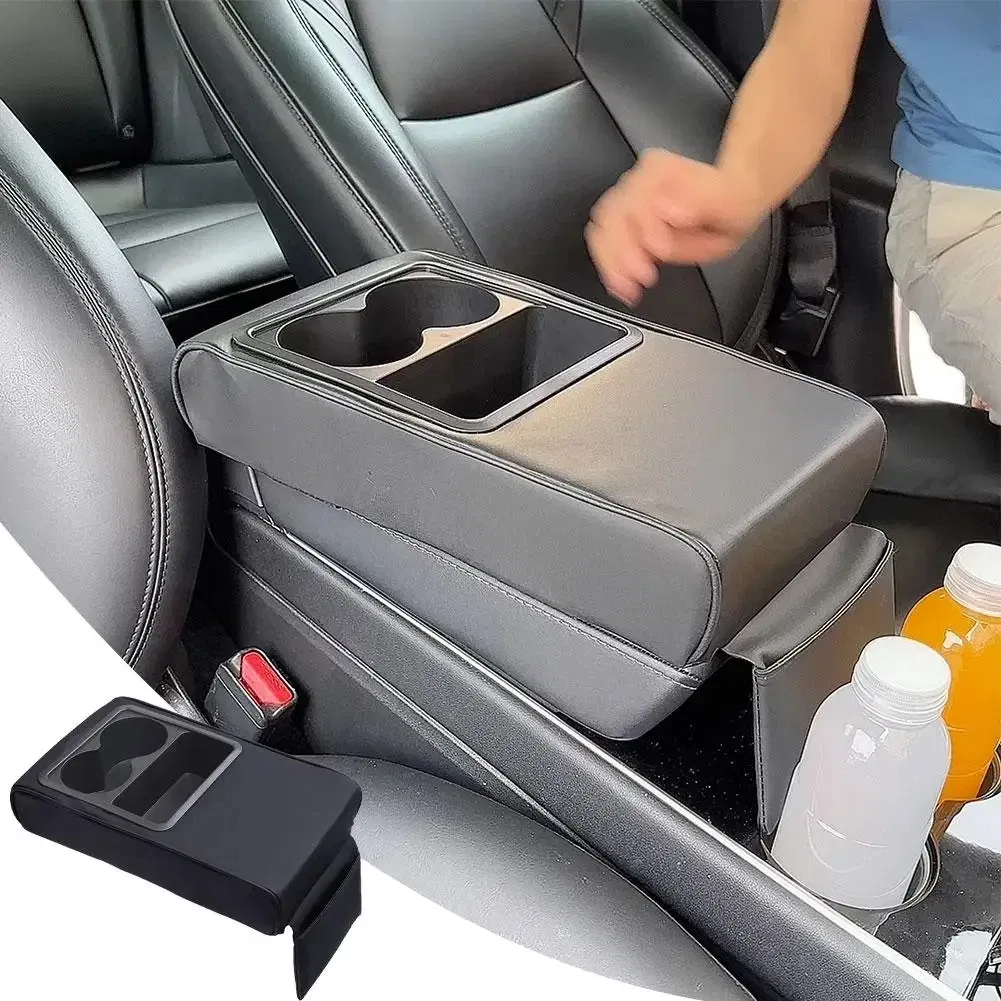 Color Name: Red, Ships From: CHINA - Car Armrest Cushion With Cup Holder Universal Storage Support Central Armrest With Elbow Pocket Cotton Memory Wear-Resistant