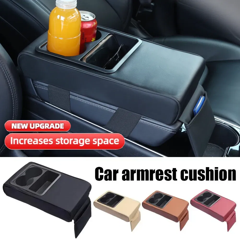 Color Name: Red, Ships From: CHINA - Car Armrest Cushion With Cup Holder Universal Storage Support Central Armrest With Elbow Pocket Cotton Memory Wear-Resistant