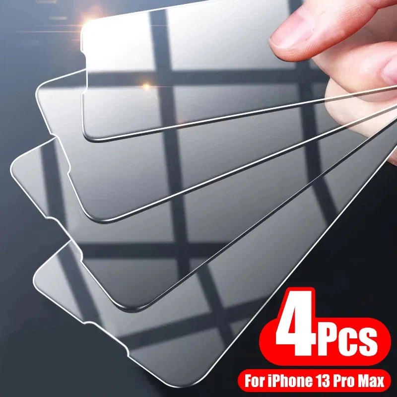 Color: Dark Grey, Bundle: 4 pieces - 4PCS Tempered Glass For iPhone 15 Pro Max 14 Pro 11 12 13 14 PRO MAX Screen Protector Glass For iPhone 15 14 Plus 13 12 Mini