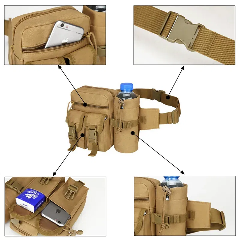 Color: SKY BLUE - 2024 New Waist Pack Tactical Nylon Hiking Water Bottle Phone Bag Outdoor Sports Hunting Climbing Camp Belt Bag