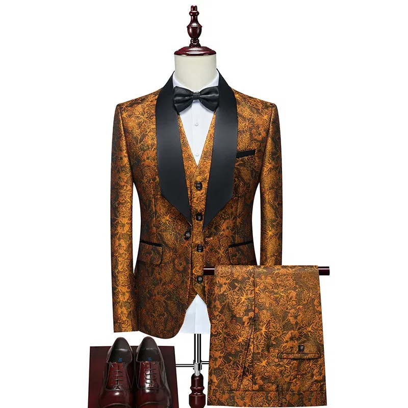 Men's Evening Dress Bridegroom Suit British Wedding Business Casual Fashion Three-piece Set with Vest And Trousers Sizes M-6XL