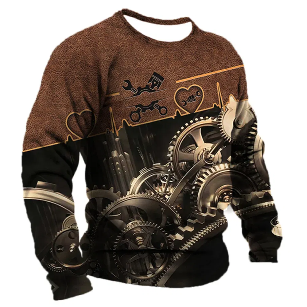 Color: Khaki, Size: M - Men's T -shirt Retro T -shirt Summer clothing personalized name Mechanic mechanic 3D printing 5xl sports shirt long -sleeved